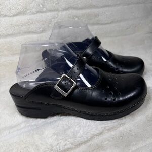 Women's Dansko black leather Mary Jane slip on clog adjustable strap Y2K EU 39